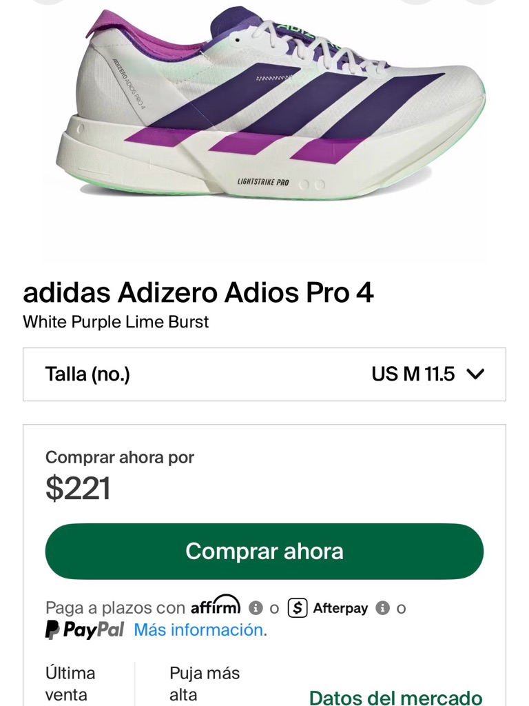 Adidas White Purple Lime Racing Shoe